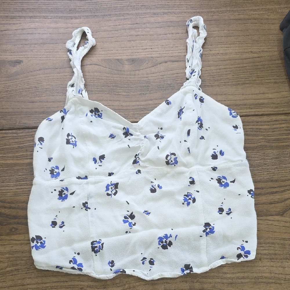 Floral White and Blue Women's Top